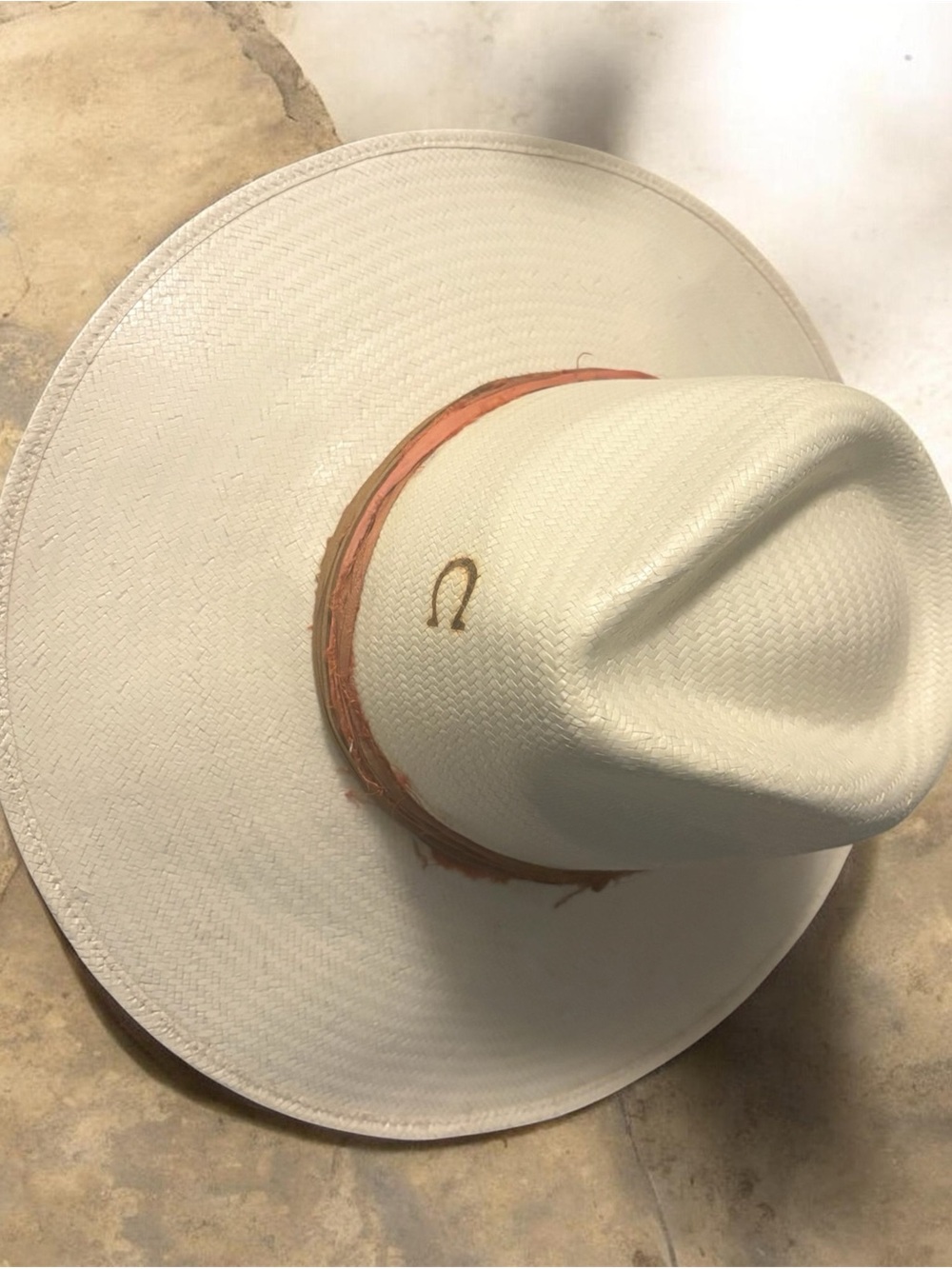 White Wide-Brim Straw Hat with Rust Band - Men’s Accessory